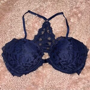 VS PINK Front Close Navy Blue Lace Bra